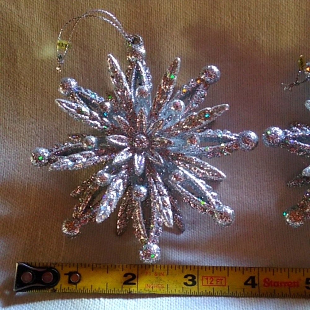 1 Snowflake christmas ornament glittery silver